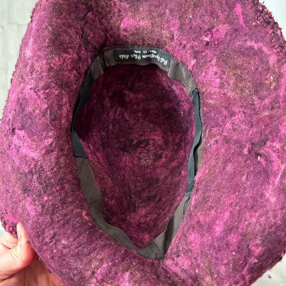 Vintage Hat- Felted wool- purple pink with attached ribbon bow- retro- some wear - Picture 7 of 9